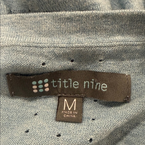 Title Nine Slack Tide Merino Wool Cotton Blend Blue Pointelle Crewneck Top Sz M - Picture 6 of 10